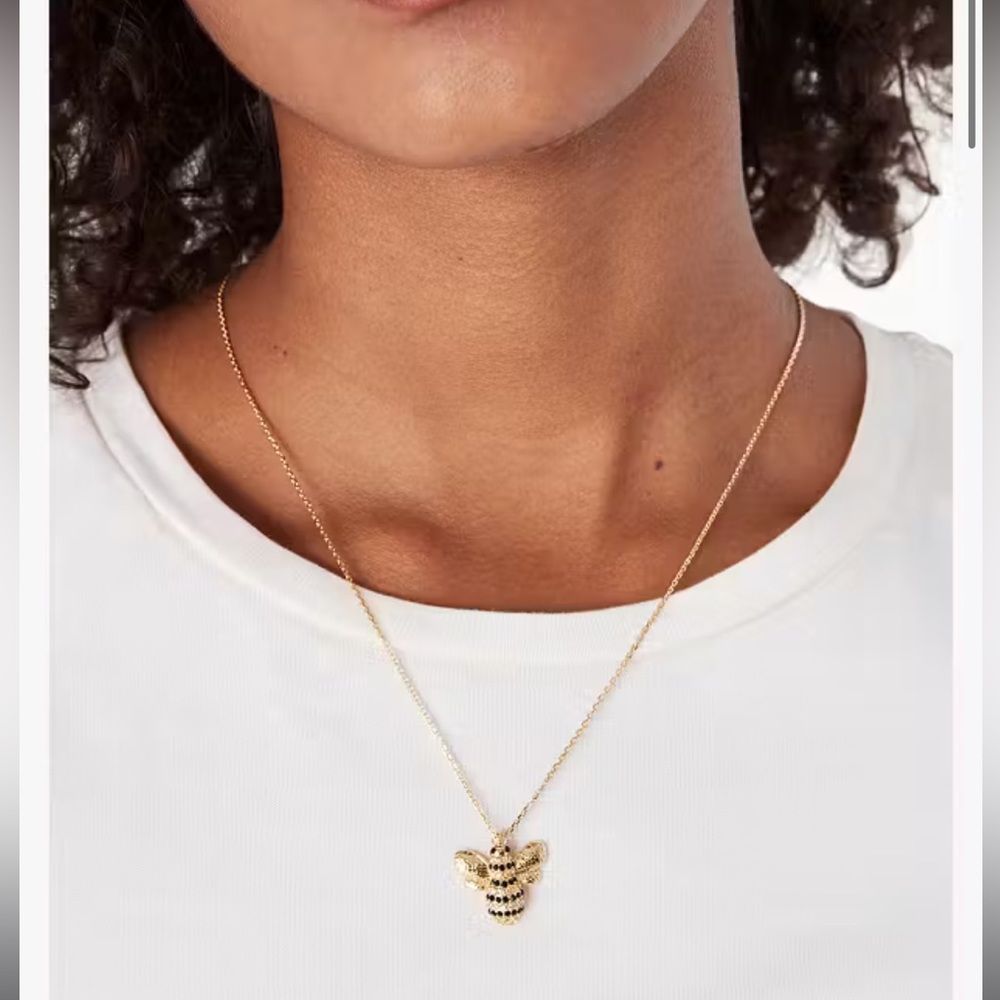 Kate Spade Picnic Perfect Pave Bumble Bee Pendant gold tone necklace new